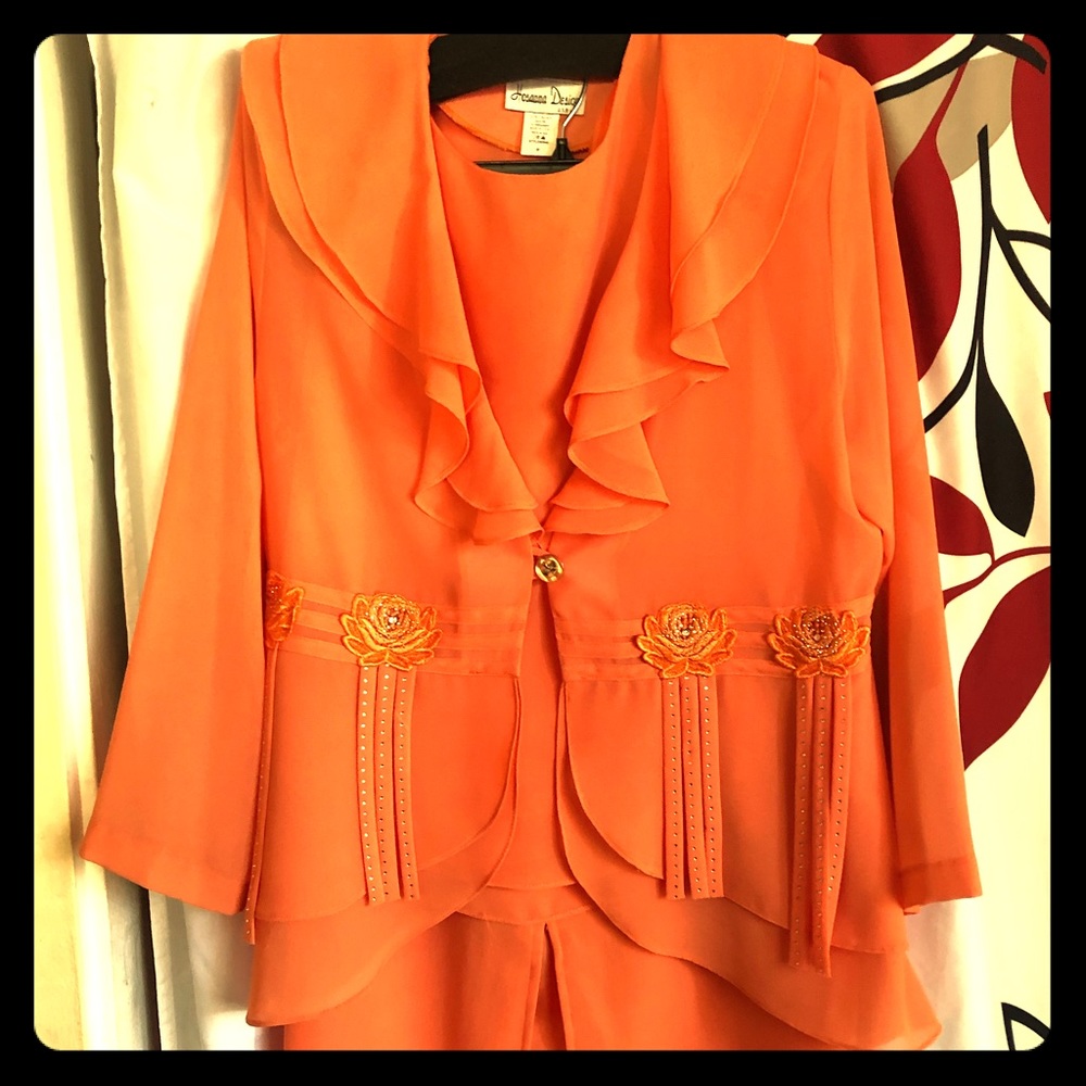 Women 3 piece Orange Skirt Suite